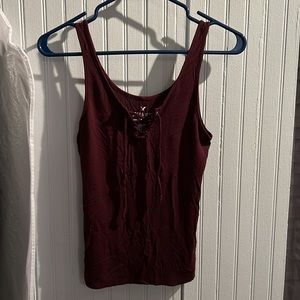 Y2K Style Maroon Tie Front Tank Top
